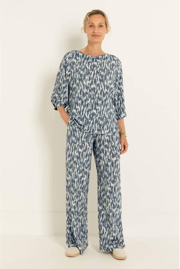 Claudia Sträter wide leg broek met print grijsblauw