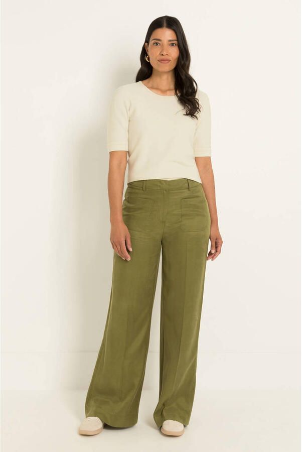 Claudia Sträter wide leg broek olijfgroen