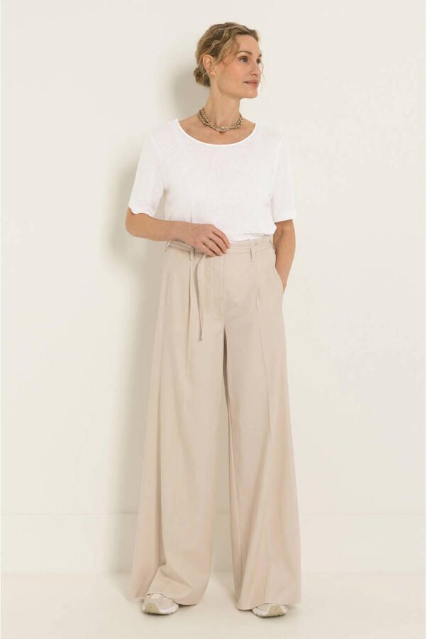 Claudia Sträter wide leg fit broek met ceintuur beige