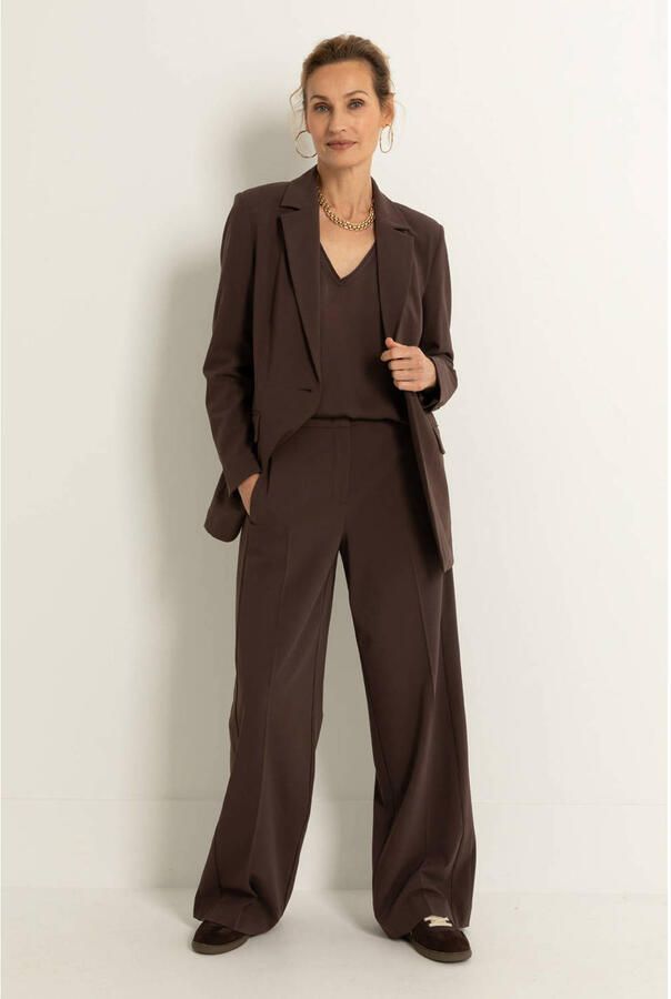 Claudia Sträter wide leg high waist broek donkerbruin