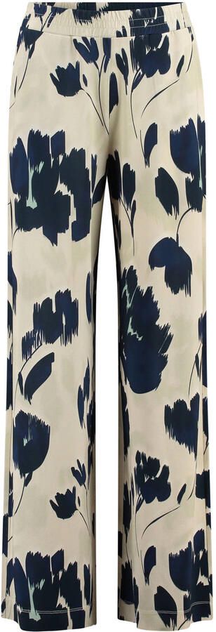 Claudia Sträter wide leg high waist gebloemde casual broek donkerblauw