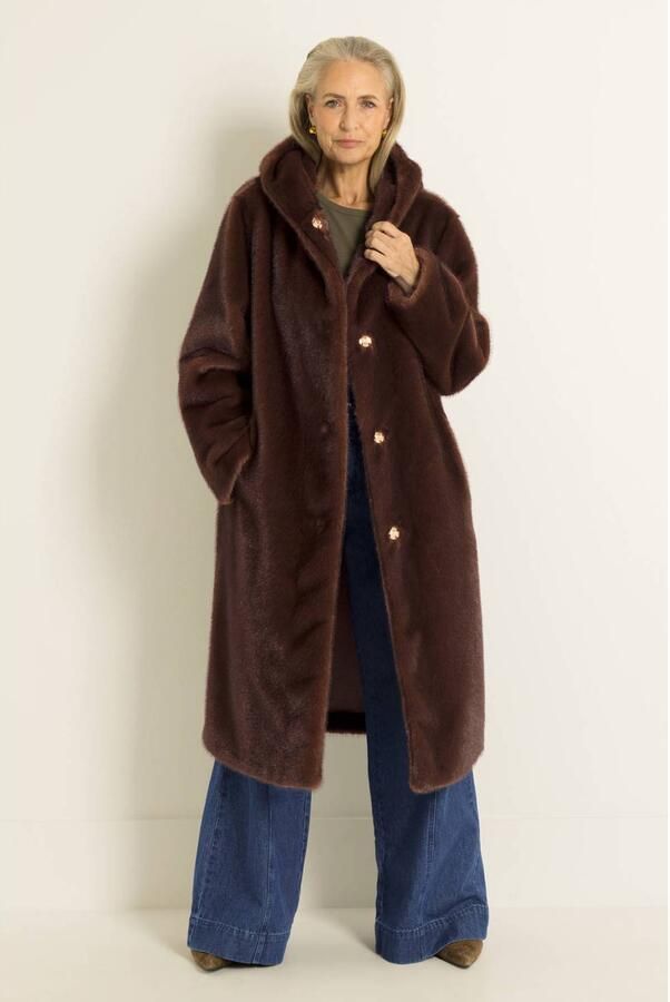 Claudia Sträter winter faux fur jas donkerbruin
