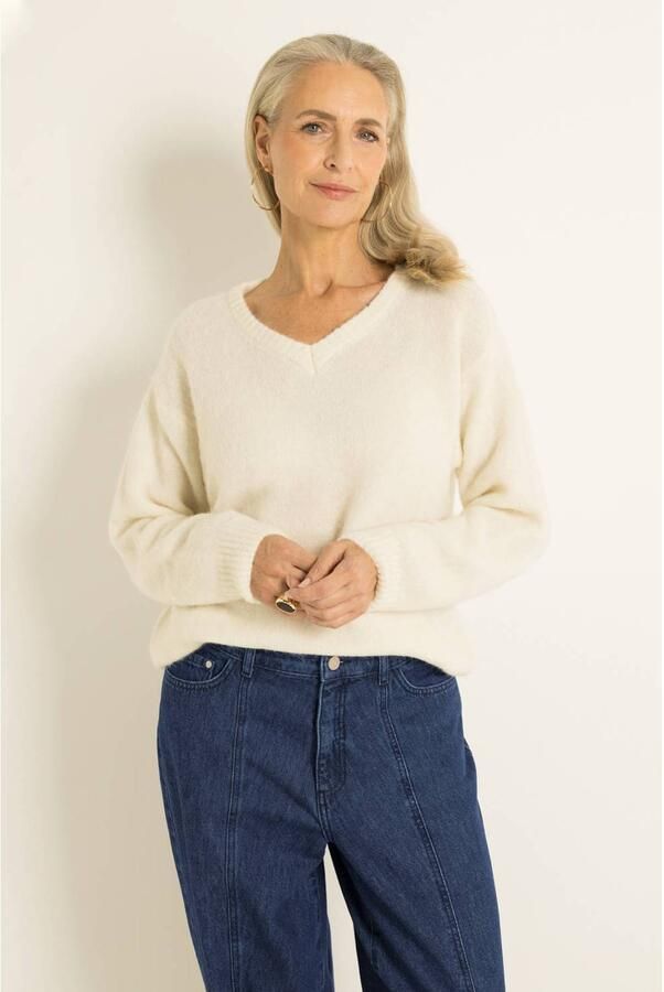 Claudia Sträter wollen gebreide trui ecru