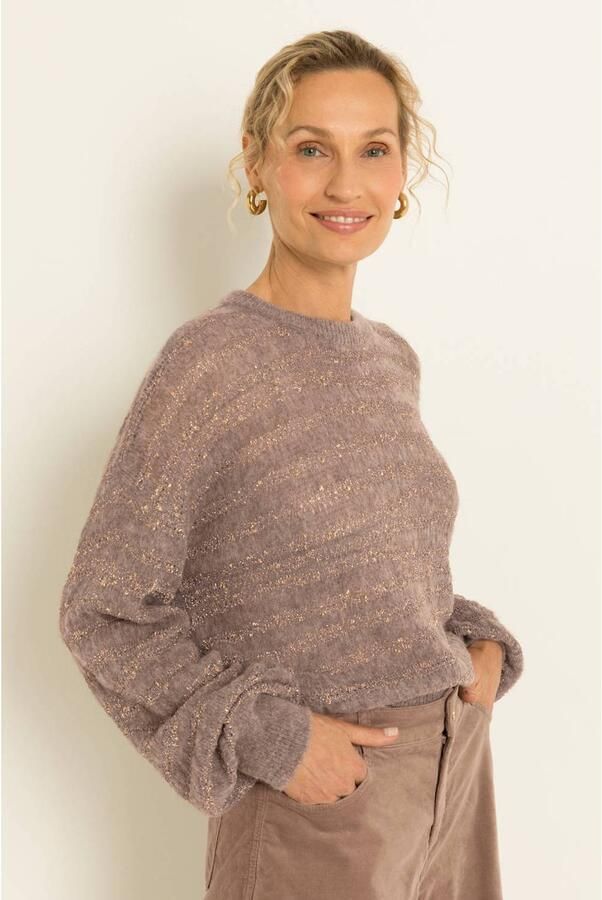 Claudia Sträter wollen gebreide trui met glitters taupe - Foto 2