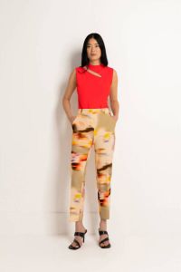 Claudia Sträter cropped straight fit pantalon met all over print beige oranje groen