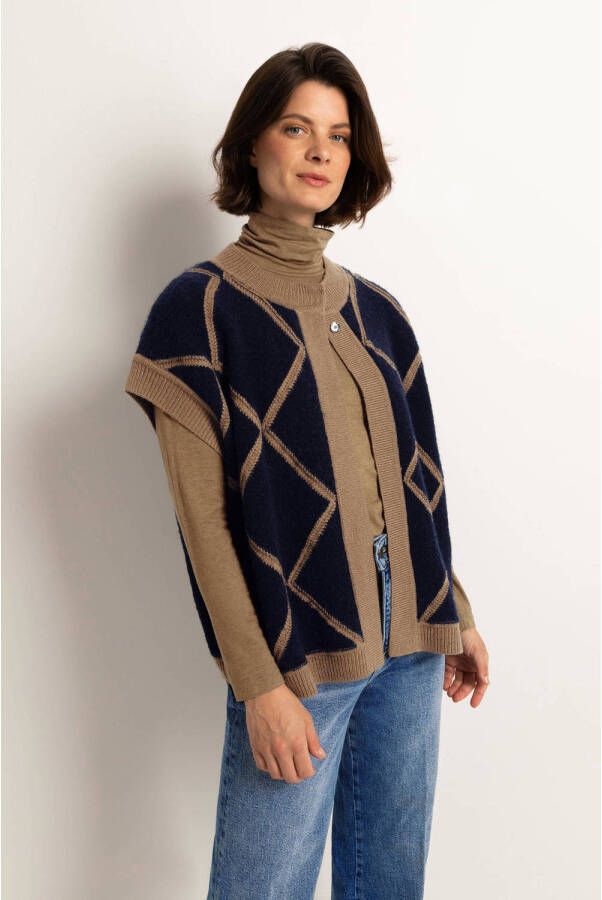 Claudia Sträter geruit vest met wol blauw camel
