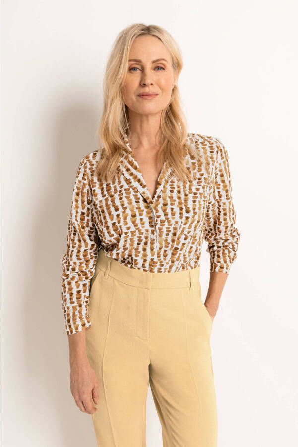 Claudia Sträter geweven blouse met all over print camel ecru