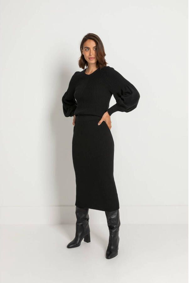 Claudia Sträter ribgebreide rok met wol zwart