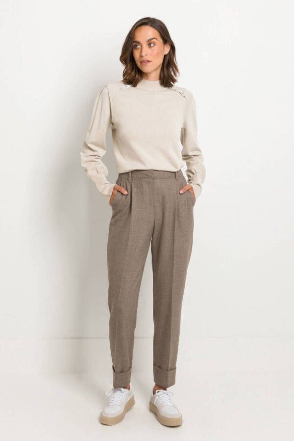 Claudia Sträter straight fit pantalon met wol taupe