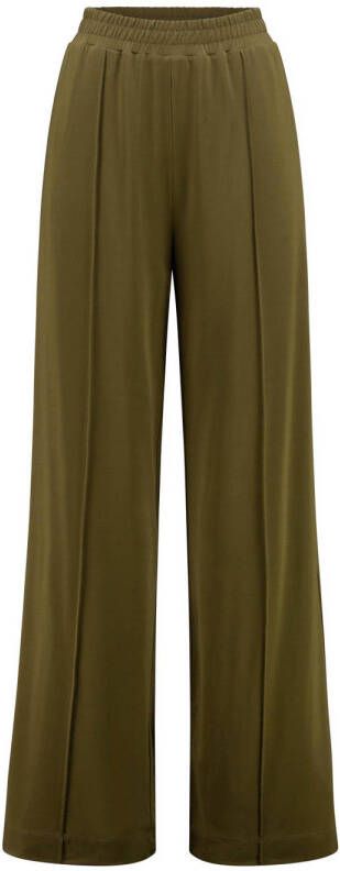 Claudia Sträter wide leg pantalon van jersey olijfgroen
