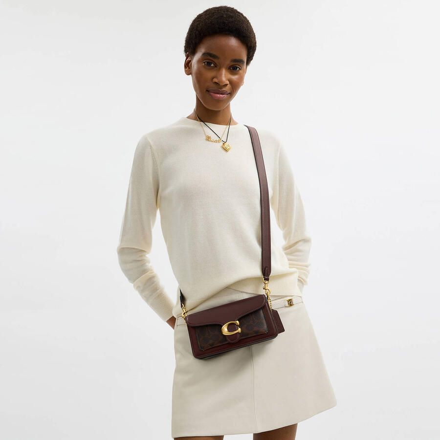 Coach leren schoudertas Tabby 20 met logoprint donkerbruin - Foto 3