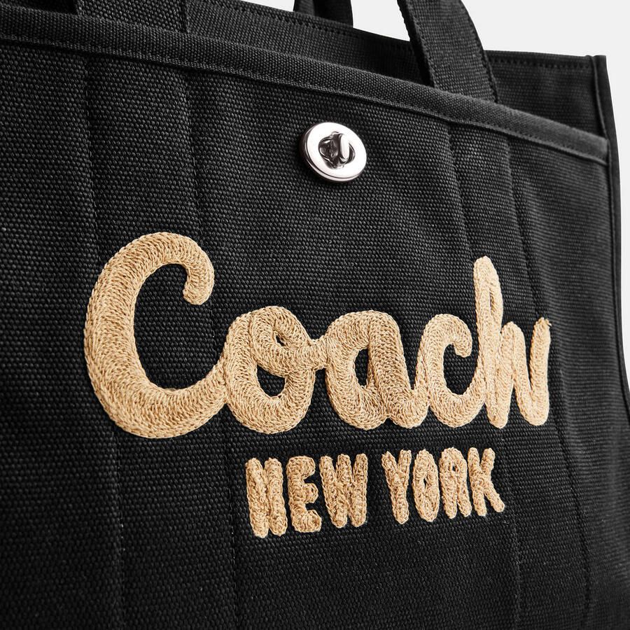 Coach Geborduurd Logo Canvas Cargo Tote Tas Black Dames