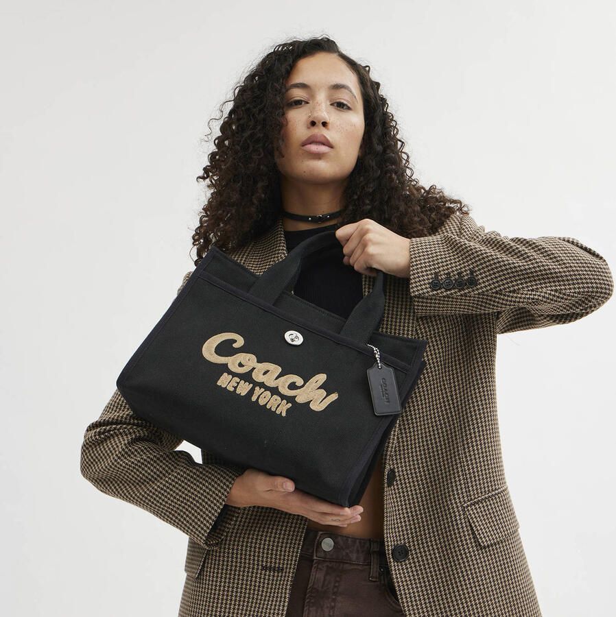 Coach Geborduurd Logo Canvas Cargo Tote Tas Black Dames - Foto 2