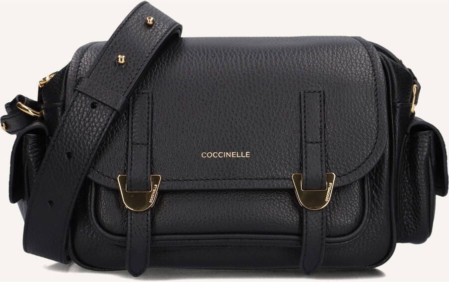 Coccinelle Zwarte leren schoudertas met gespdetail Black Dames