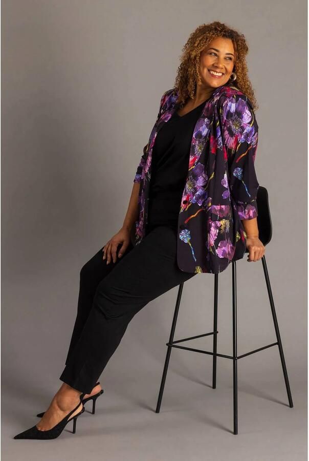 Colletta blazer met print zwart roze paars - Foto 2