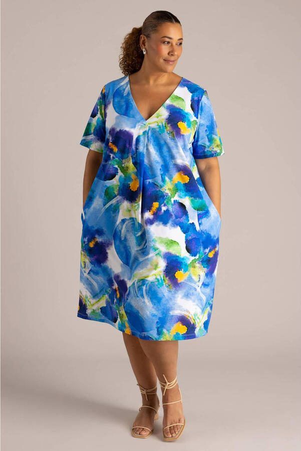 Colletta gebloemde midi jurk blauw