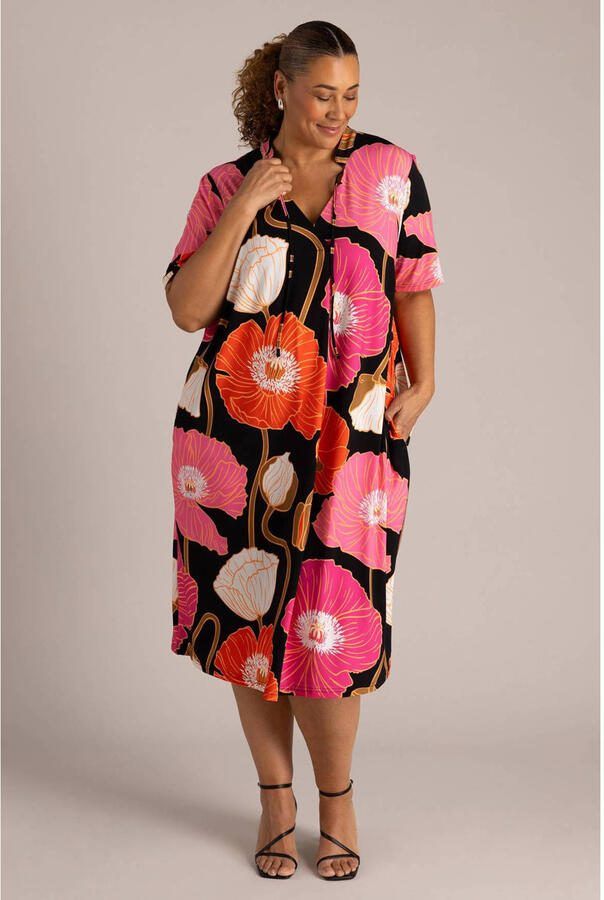 Colletta gebloemde midi jurk roze