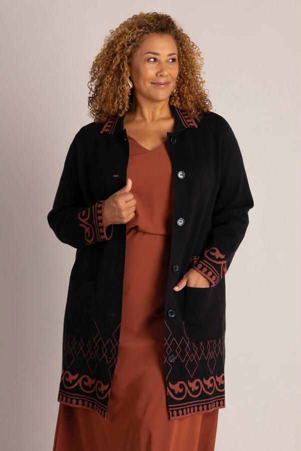Colletta gebreid vest met print zwart oranje