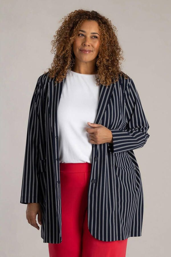 Colletta gestreepte oversized blazer donkerblauw