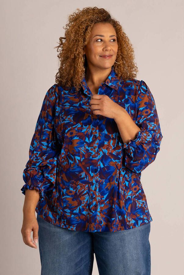 Colletta Plus Size blouse met print blauw rood