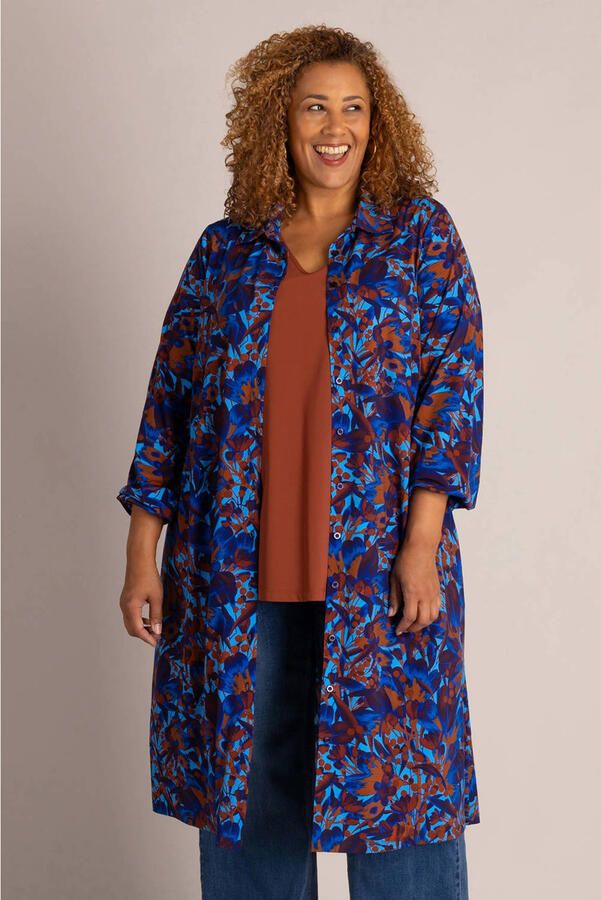 Colletta Plus Size blousejurk met print blauw oranje