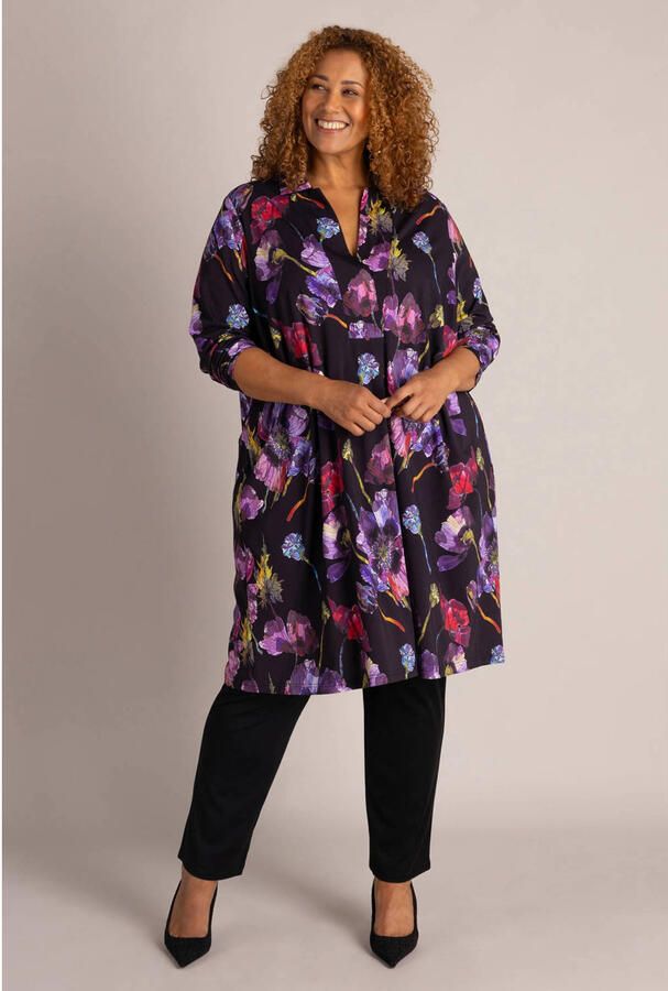 Colletta Plus Size jurk met col en print zwart paars