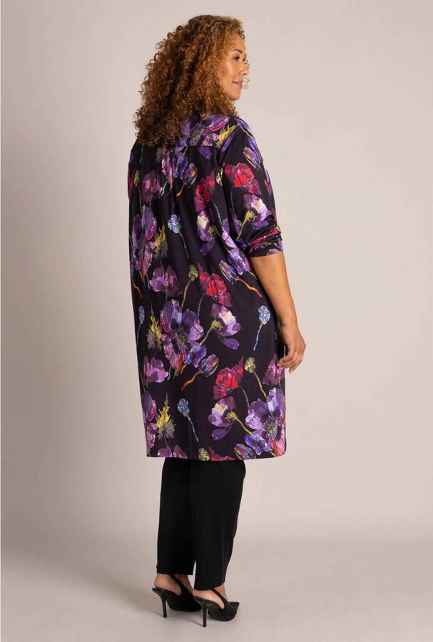 Colletta Plus Size jurk met col en print zwart paars - Foto 2