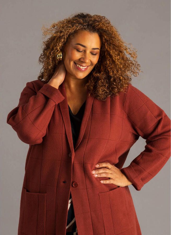 Colletta Plus Size lang geruit vest bruin