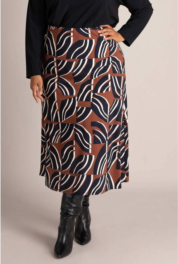 Colletta Plus Size midi rok met print bruin zwart wit