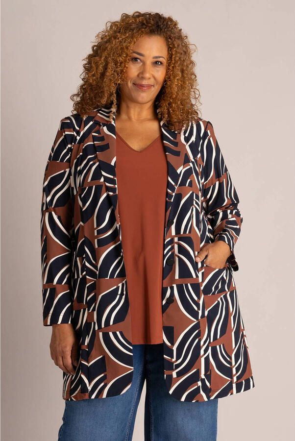 Colletta Plus Size regular blazer met print bruin zwart