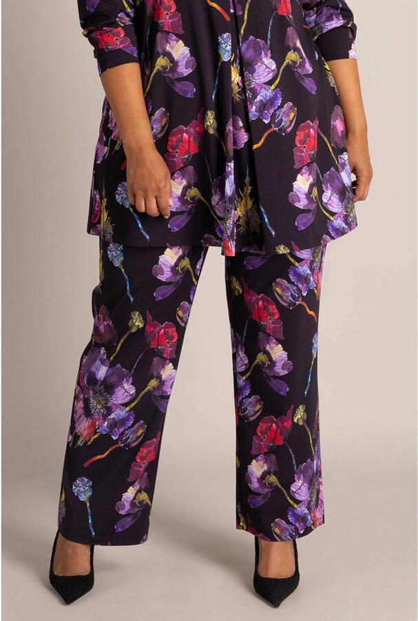 Colletta Plus Size slim fit broek met print zwart paars
