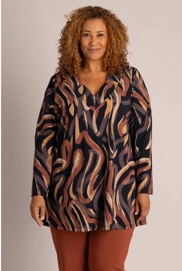 Colletta Plus Size top met print zwart bruin