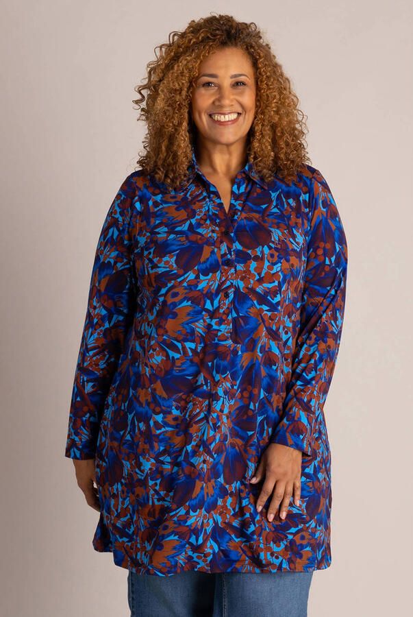 Colletta Plus Size tuniek met print blauw oranje