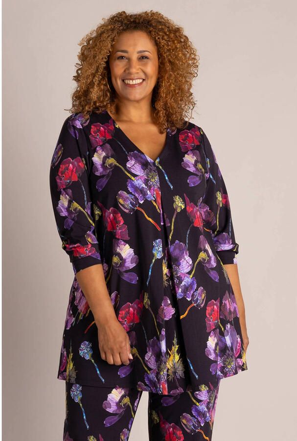 Colletta Plus Size tuniek met print zwart paars roze