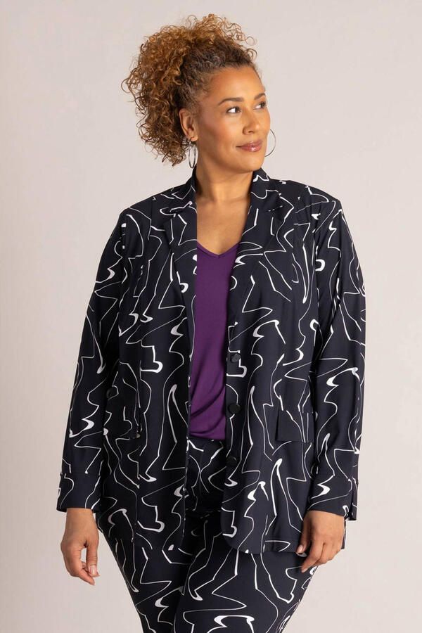 Colletta regular fit blazer Plus Size met print zwart