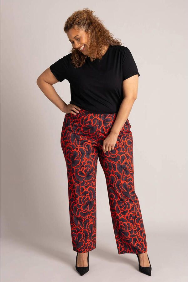 Colletta slim fit broek Plus Size met print rood - Foto 3