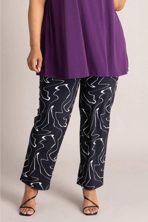 Colletta slim fit broek Plus Size met print zwart