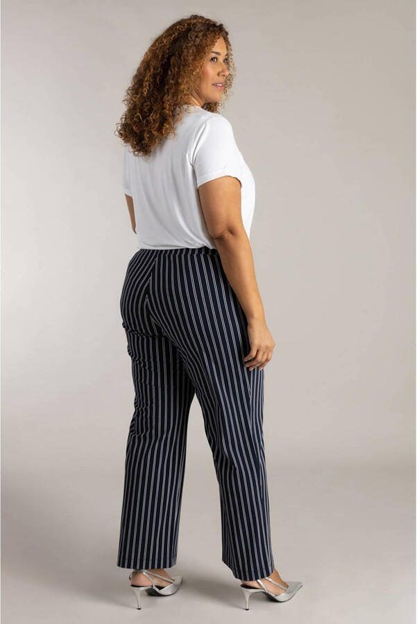 Colletta straight high waist gestreepte casual broek donkerblauw - Foto 2