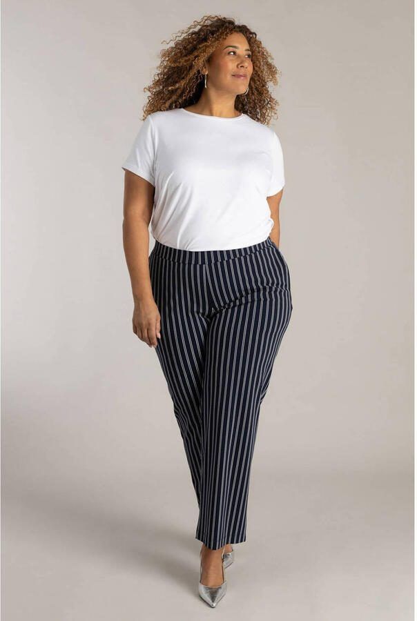 Colletta straight high waist gestreepte casual broek donkerblauw