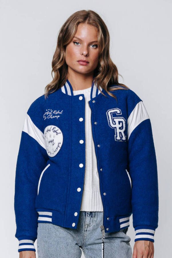Colourful Rebel baseball jacket Sen met logo en patches blauw geel Kledingwinkel