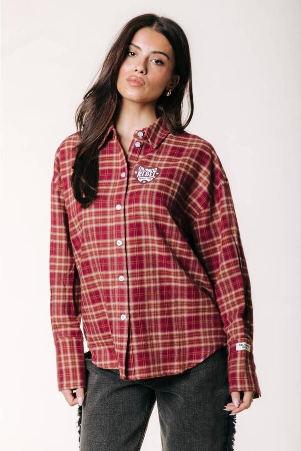 Colourful Rebel aansluitende geruite blouse rood