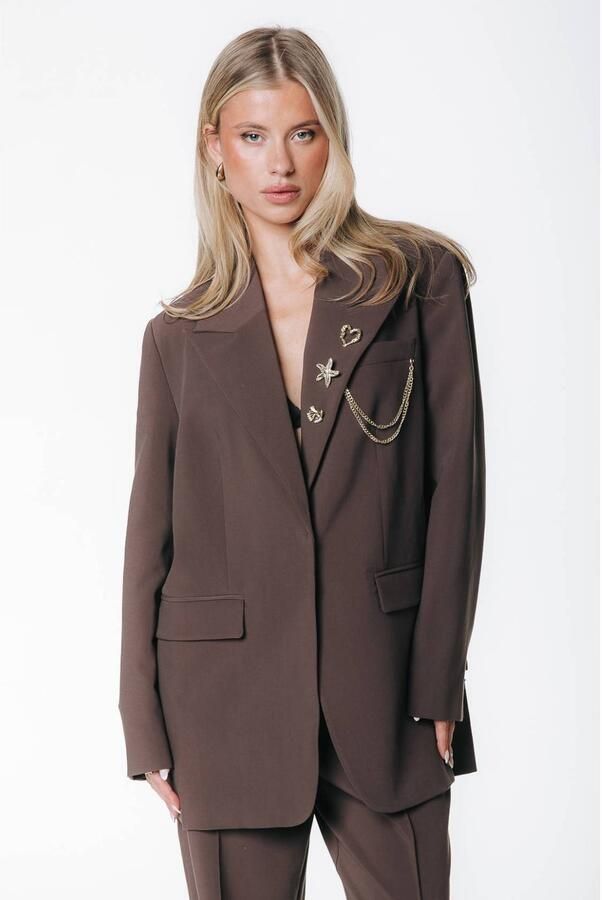 Colourful Rebel blazer met broche bruin