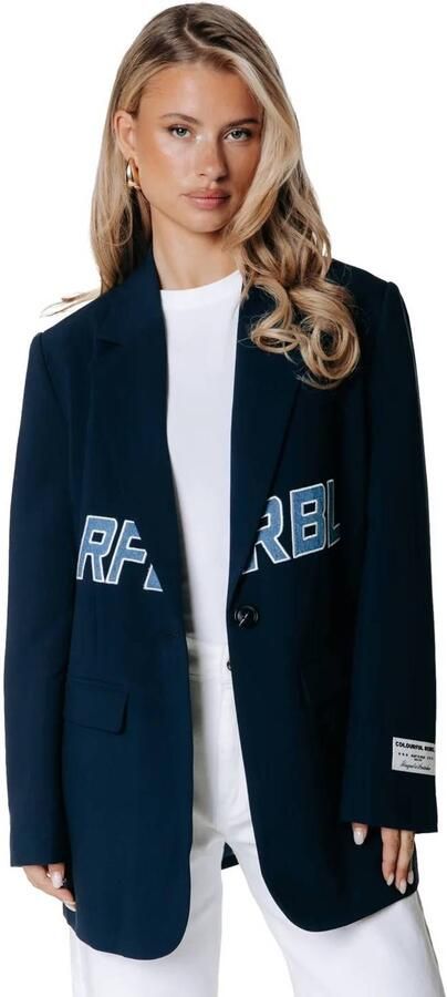 Colourful Rebel blazer met borduursels donkerblauw
