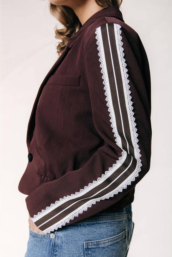 Colourful Rebel cropped blazer met broderie bruin - Foto 3