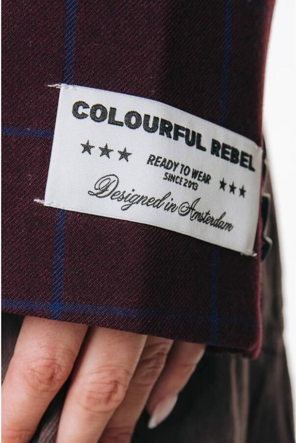 Colourful Rebel cropped geruite blazer met patches bordeauxrood - Foto 3