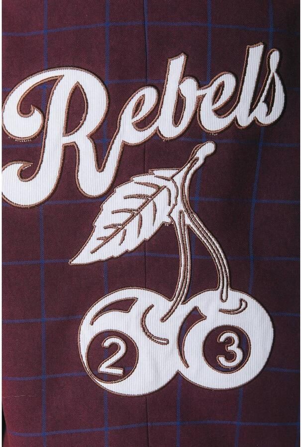 Colourful Rebel cropped geruite blazer met patches bordeauxrood - Foto 2