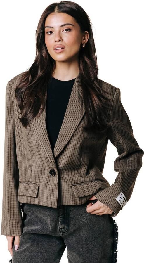 Colourful Rebel cropped gestreepte blazer met borduursels bruin - Foto 3