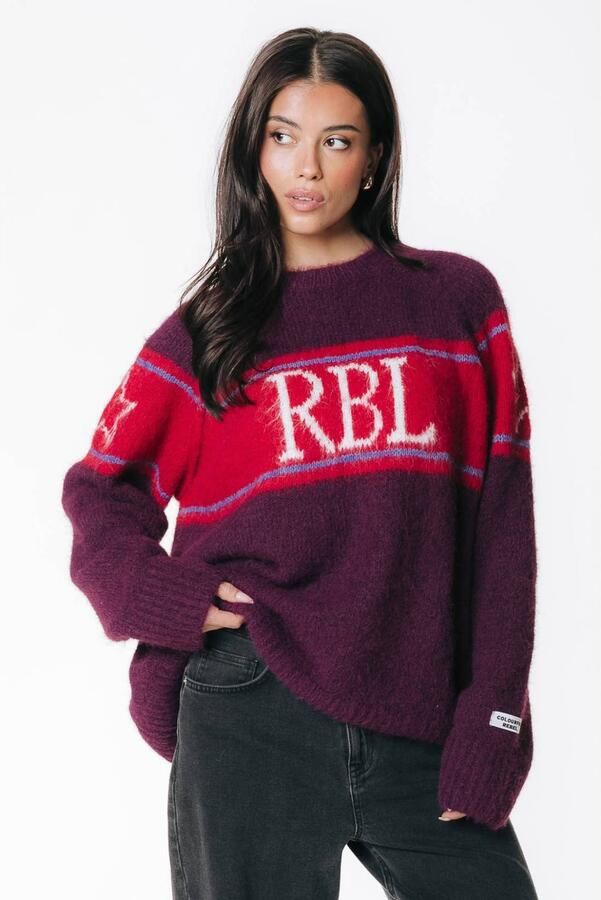 Colourful Rebel gebreide trui met wol bordeauxrood