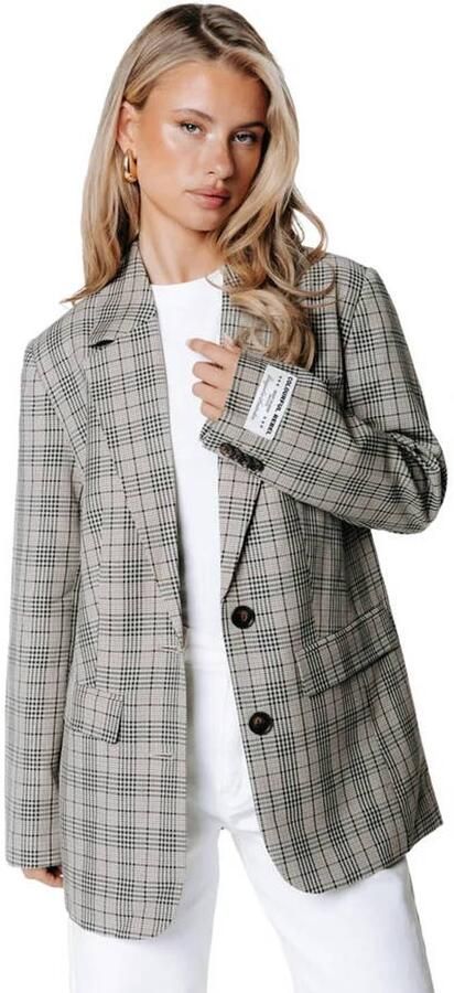 Colourful Rebel geruite blazer met borduursels beige