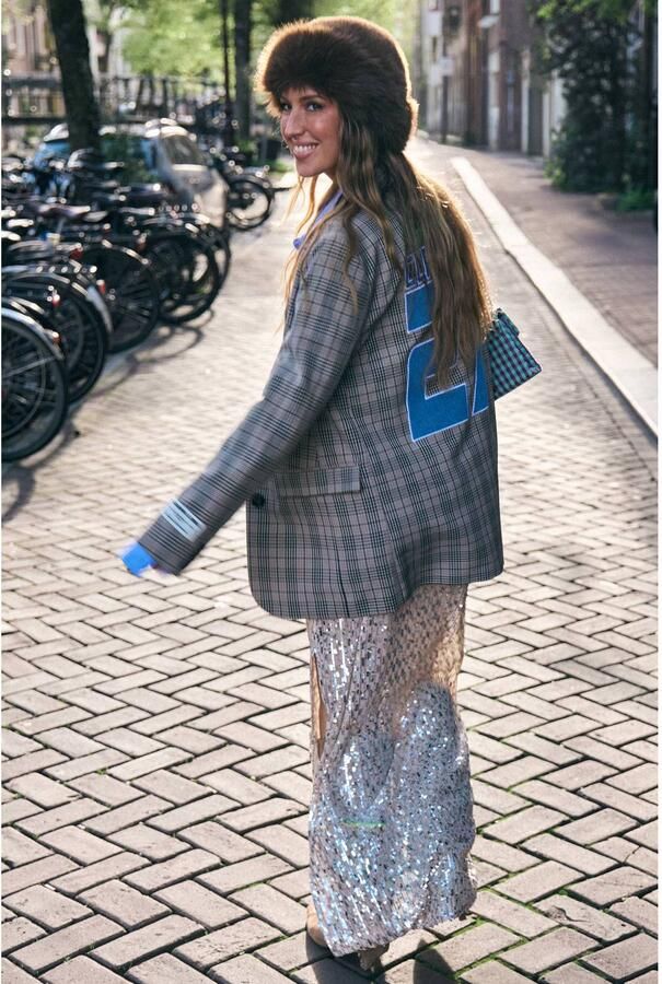 Colourful Rebel geruite blazer met borduursels beige - Foto 3